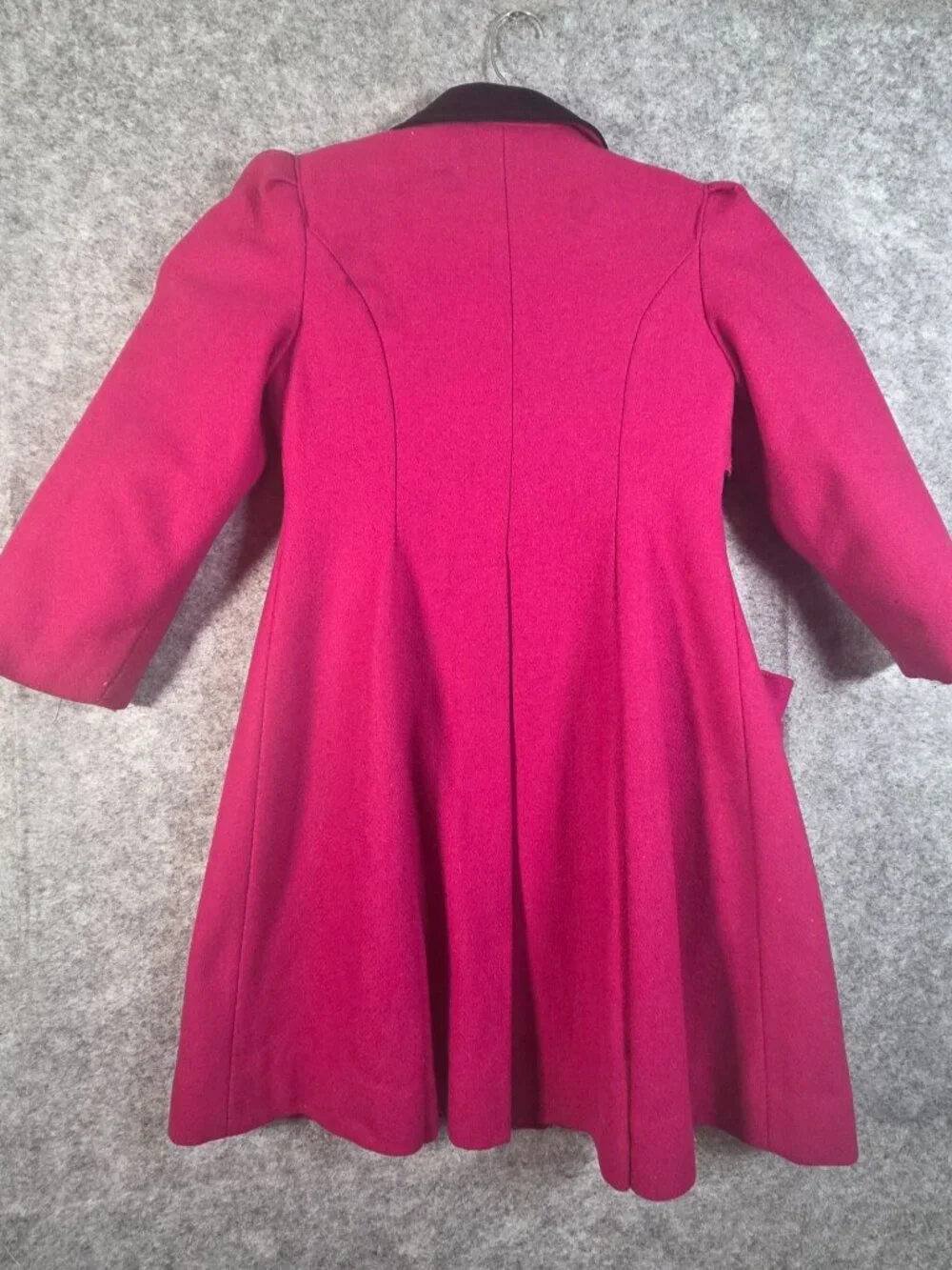 Rothschild Vintage Girls Wool Coat & Bonnet Pink Black Velvet Size M Cottagecore